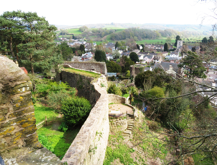 Castle wall and Usk town below